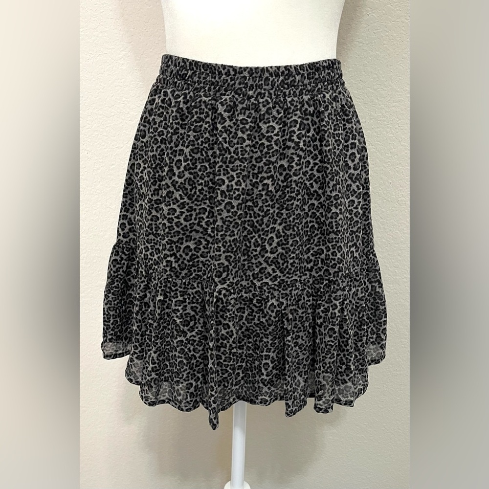 Gray and Black Leopard Print Indie Sleaze Ruffle Hem Skirt Size XS